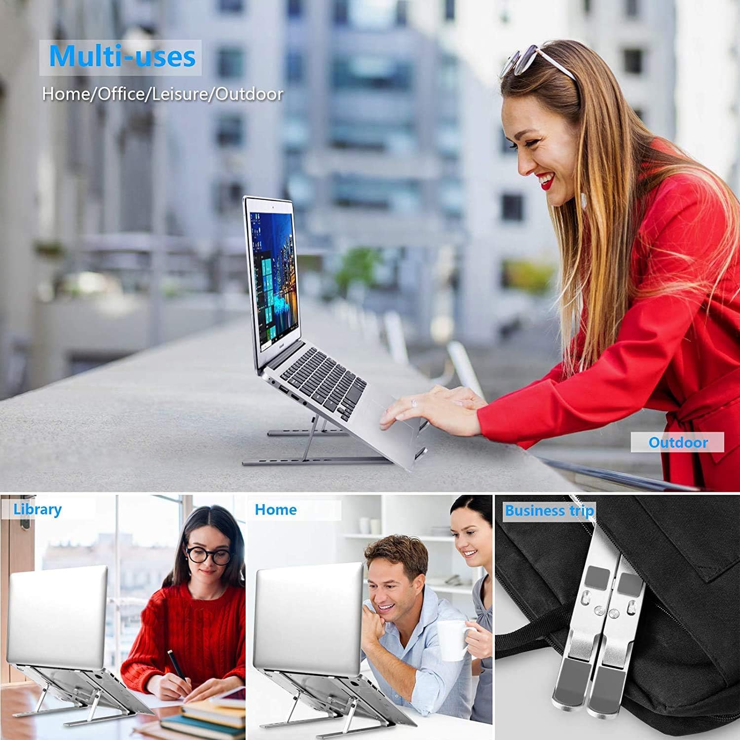 Laptop Stand, Laptop Holder Riser Computer Stand, Adjustable Aluminum Foldable Portable Notebook Stand, Compatible with MacBook Air Pro, HP, Lenovo, Dell, More 10-15.6” Laptops and Tablets (Silver): Office Products