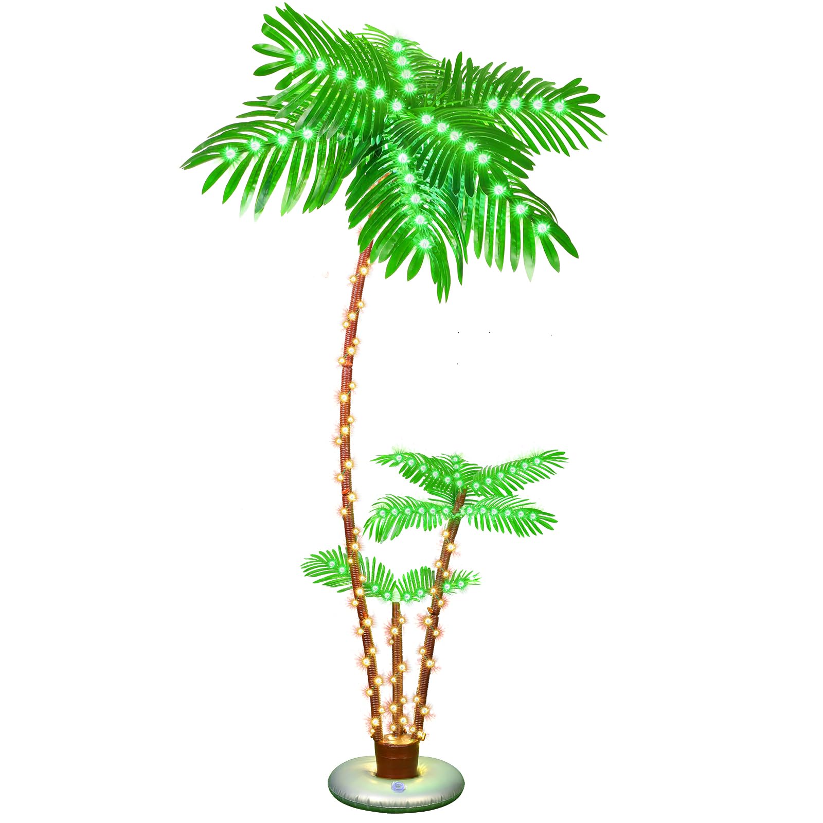 Photo 1 of OUSHENG Lighted Palm Tree Bar Outdoor Christmas Decorations Decor, Light Up LED Artificial Fake Faux Trees Lights for Outside Patio Yard Pool Porch Deck Party Tropical, 7FT