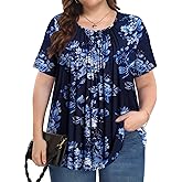 PEVRL Womens Plus Size Tops Summer Shirts Tunic Short Sleeve Crew Neck Loose Fit Blouse 1X-5X