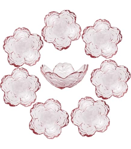 WHJY 5er-Set Niedliche Soßenschalen Aus Glas – Rosa, Kirschblüten-Design, Für Sojasauce, Snacks, Tee