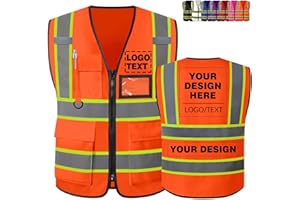 Custom Safety Vest Logo High Visibility Vest Personalized Dual Tone Reflective Strips Pockets Zipper