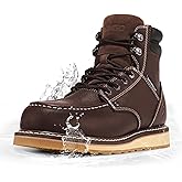 NINGO Steel/Soft Toe Work Boots for Men, 6 Inch Waterproof Mens Wedge Moc Toe Boots, Full-Grain Leather, Oil and Slip-Resistant Safety Boots, EH Protection,Work Boots for Construction, Industrial