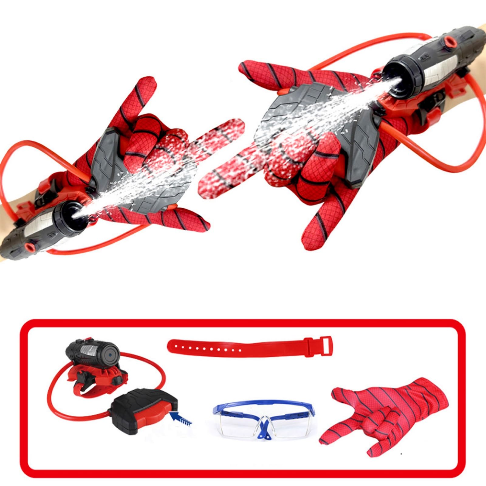 Spider Water Gun, Spider Web Shooters Toy for Kids, Movie Spider Launcher Wrist Toys, Adjustable Wrist Water Sprayer Set with Gloves, Goggles, Role Playing Cosplay, Two Player Summer Game, 2 Sets