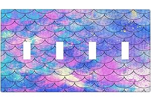Yamxbfa Ocean Pastel Retro Mermaid Core 4 Gang Decorative light switch plate Quad Toggle Wall Plate Covers Switchplate Electrical Faceplate for Nursery Kidsroom Bedroom Decor