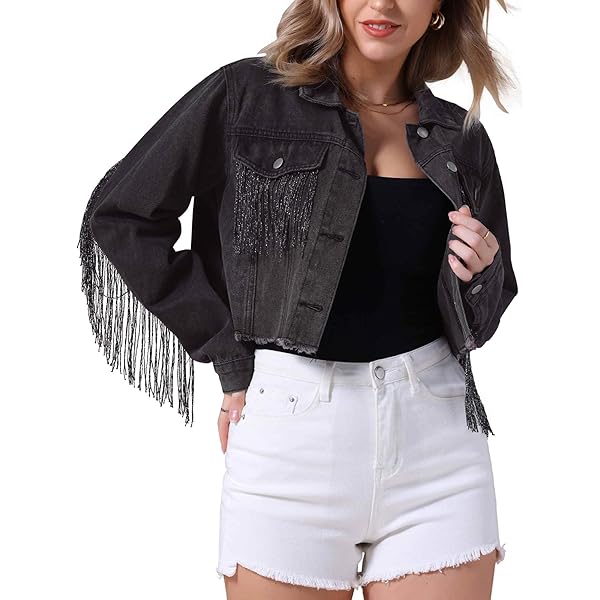 Scully Western Jacket Women Button Rhinestone Fringe XS Denim