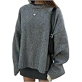SOLY HUX Women's Oversized Sweater Long Sleeve Crew Neck Drop Shoulder Split Knit Chunky Pullover Fall Jumper Tops