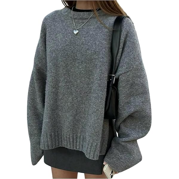 Women Loose Knitted Pullover Sweater Color Block Tops ...