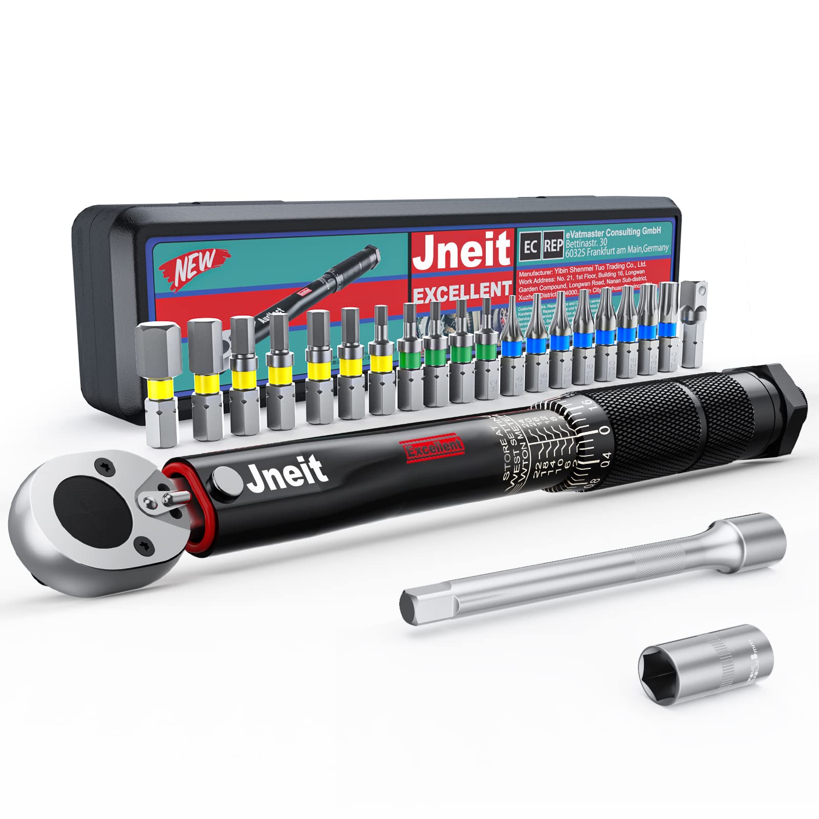 Jneit トルクレンチ 自転車用 差込角 (1/4 インチ) 2~24 Nm プリセット型 ビットレンチセット ブラック の商品画像