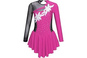 JanJean Kids Girls Long Sleeve Shiny Figure Ice Skating Dress Ballet Dance Gymnastics Leotard Dress