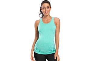 Ecavus Women's Maternity Tank Tops Seamless Racerback Sleeveless Workout Athletic Yoga Tops Pregnancy Shirt