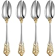 KEAWELL Luxury Dinner Spoon, Set of 4, 18/10 Stainless Steel Tablespoons, Silverware Spoon Set, Mirror Polished, 7.8 Inches (Gold Accent)