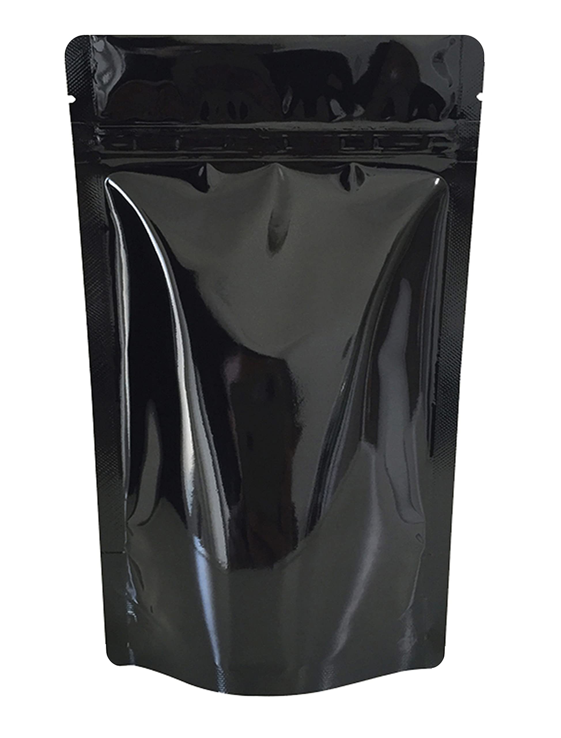 Rightpak Stand Up Pouches 25 Pieces 11cm x 17cm, Black Shiny Heat Sealable Tear Notches Smell Proof for Food Storage With Ziplock