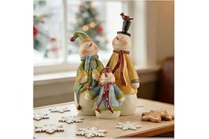 MeritMode Snowman Decorations Statues - Colorful Snowman Family Figurines for Home/Holiday/Christmas Tabletop Decorations, 4.45” H