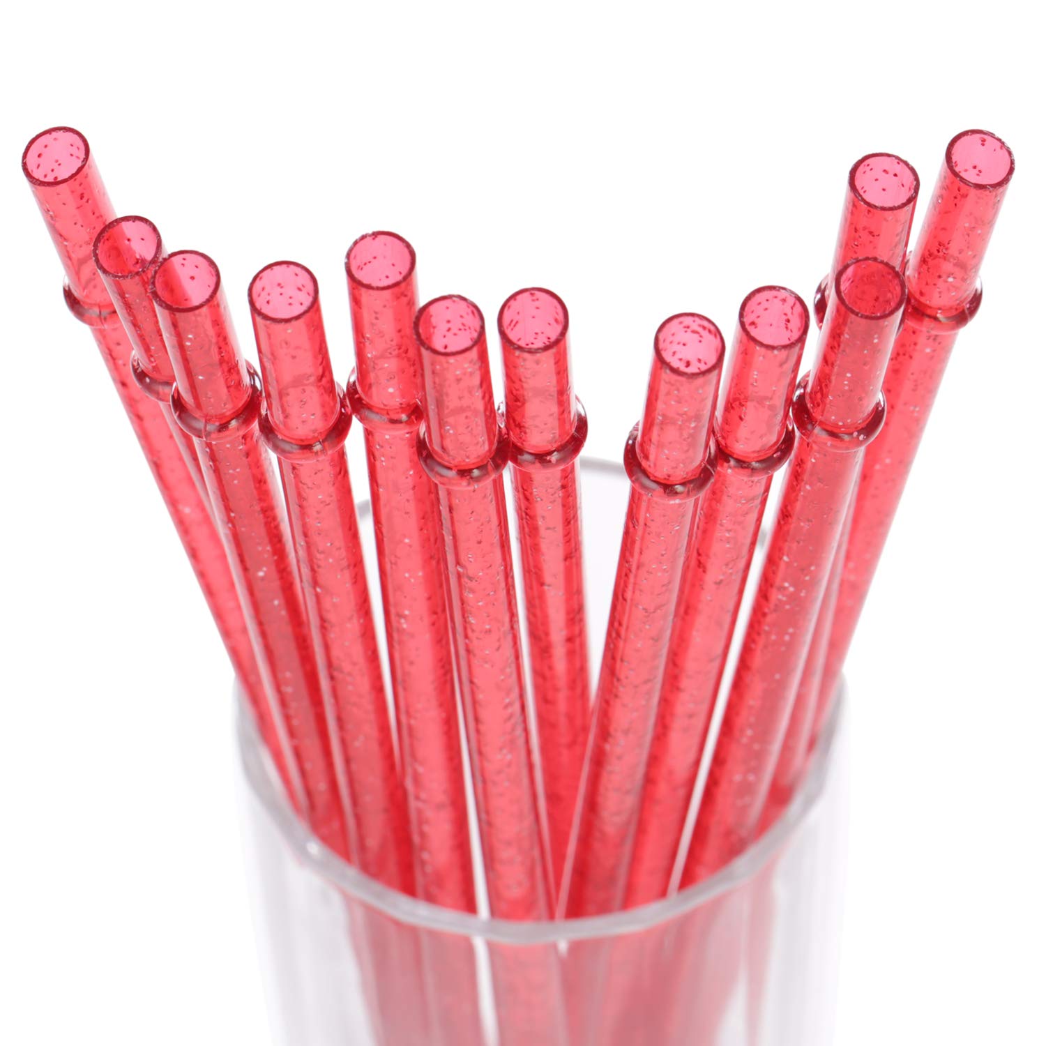DAKOUFISH 9 Inch Reusable Plastic Glitter Sparkle Drinking Straws,BPA-Free,for 16oz 20oz Tumblers/Jars,12 Straws with One Cleaning Brush (9inch Red) โ image 1