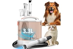 TABLENCO Pet Hair Vacuum for Shedding Grooming with Dog Clipper - Multipurpose Dog Grooming Kit with 3.3L Large Capacity Dust Box and Dryer Hair, 6 Pieces Grooming Tools for Dogs and Cats
