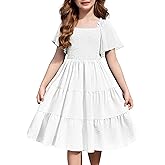 Arshiner Girls Summer Dress Tween Boho Casual Smocked Swing Flowy Ruffle Midi Dresses with Pockets