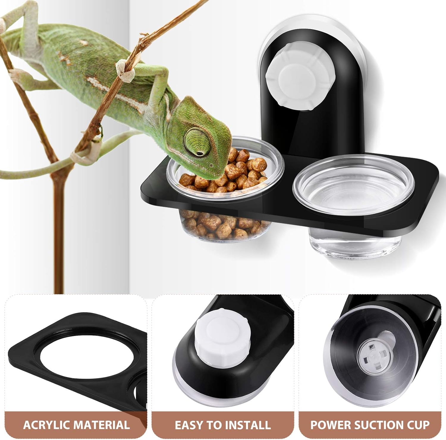 POPETPOP Reptile Water Food Bowl with Plastic Cup Holder, tortoise food bowl, Gecko Feeder Bowls, tortoise water dish - Image 4