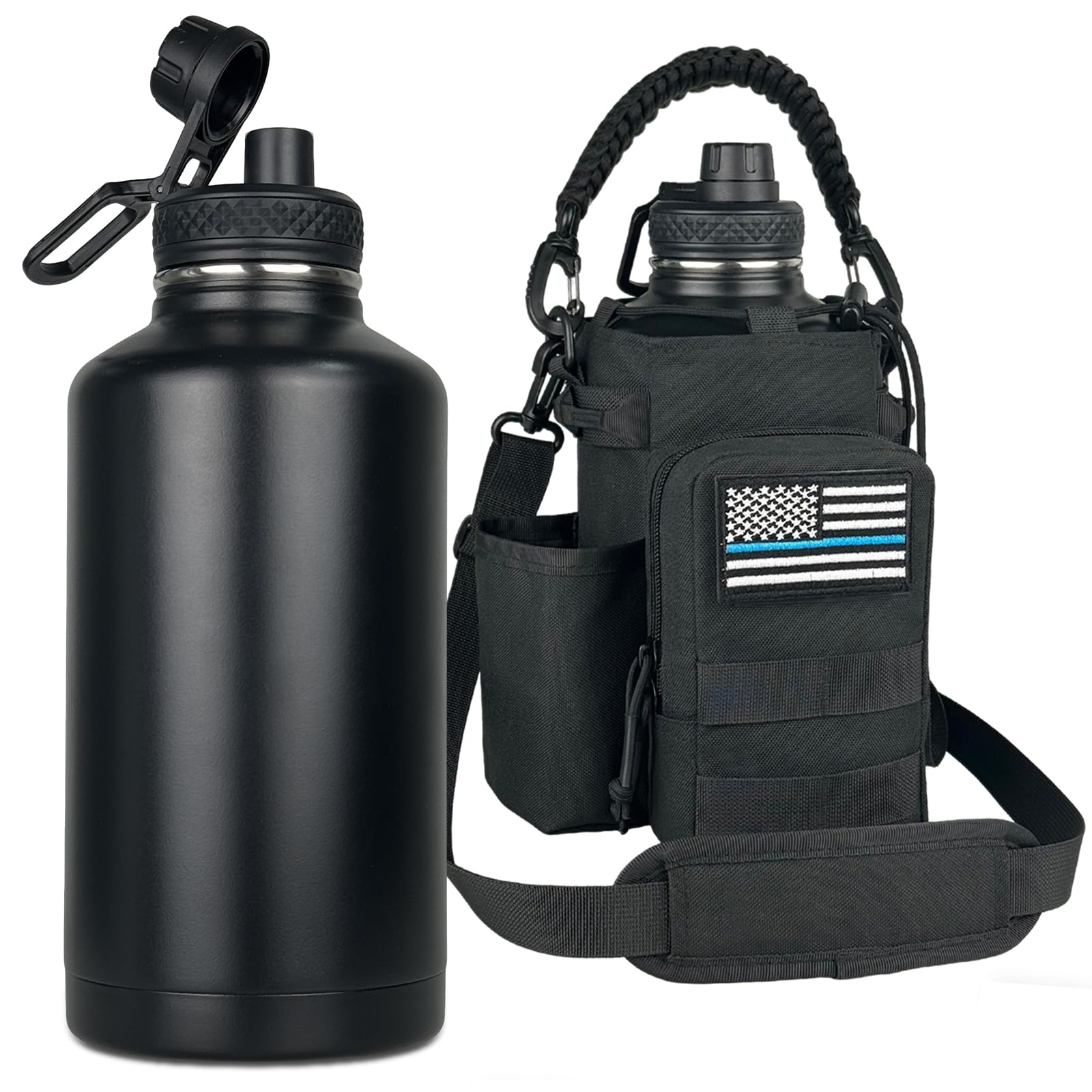 Photo 1 of ***DAMAGED - SEE NOTES/PICTURES***COOLYARD 64 oz Water Bottle Insulated with Sleeve Half Gallon Military Water Jug Metal Gym Water Bottles for Men Women Black