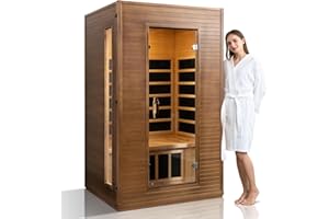 amocane Infrared Sauna, 1-2 Person Home Wood Sauna Spa with 110V Carbon Fiber, Indoor Dry Sauna Room, Far Infrared Sauna with Bluetooth Color Lights, Oxygen Bar(L 47.2" x W 41.3" x H 77.9", Hemlock)