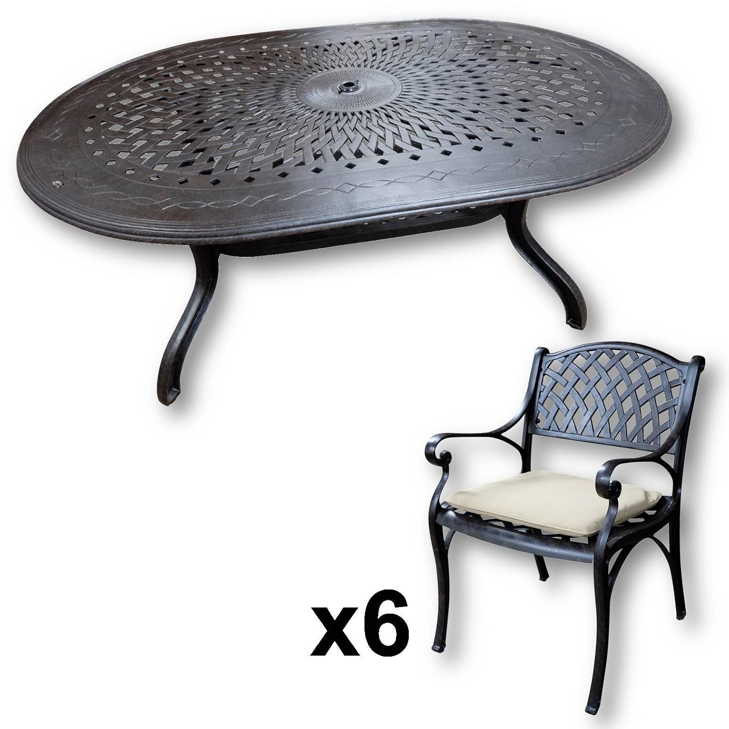 Lazy Susan - JESSICA 180 x 115 cm Ovaler Gartentisch mit 6 ...