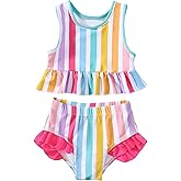 YWFSHOP Baby Swimsuit Girl Two Piece Bathing Suit Ruffle Tankini Set Toddler Girls Summer Sleeveless Beach Swimwear 1-7Y