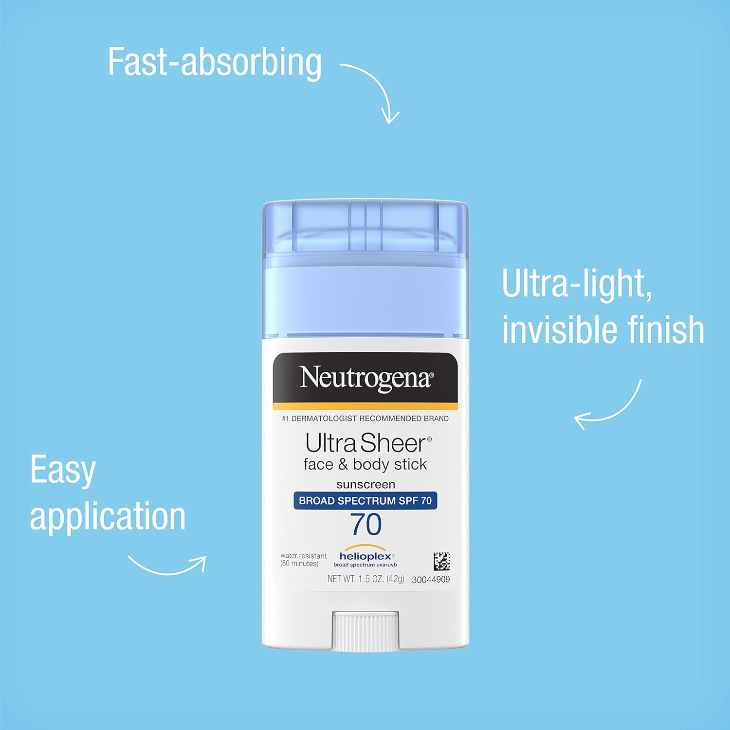 Neutrogena Ultra Sheer Non-Greasy Sunscreen Stick for Face & Body, Broad Spectrum SPF 70 UVA/UVB Sunscreen Stick, PABA-Free, 1.5 oz: Beauty