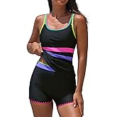 popvil Modest Womens Tankini Swimsuits: Tummy Control Two Piece Bathing Suits Swim Tank Top with Shorts Sporty Swimwear
