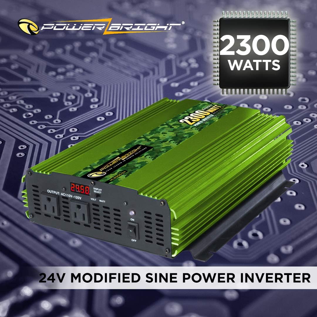 Power Bright 2300 Watt 24V Power Inverter, Dual 110V AC Outlets, Modified Sine Wave, Automotive Back Up Power Supply Perfect for an Emergency, Hurricane, Storm or Outage - CE Approved: Car Electronics