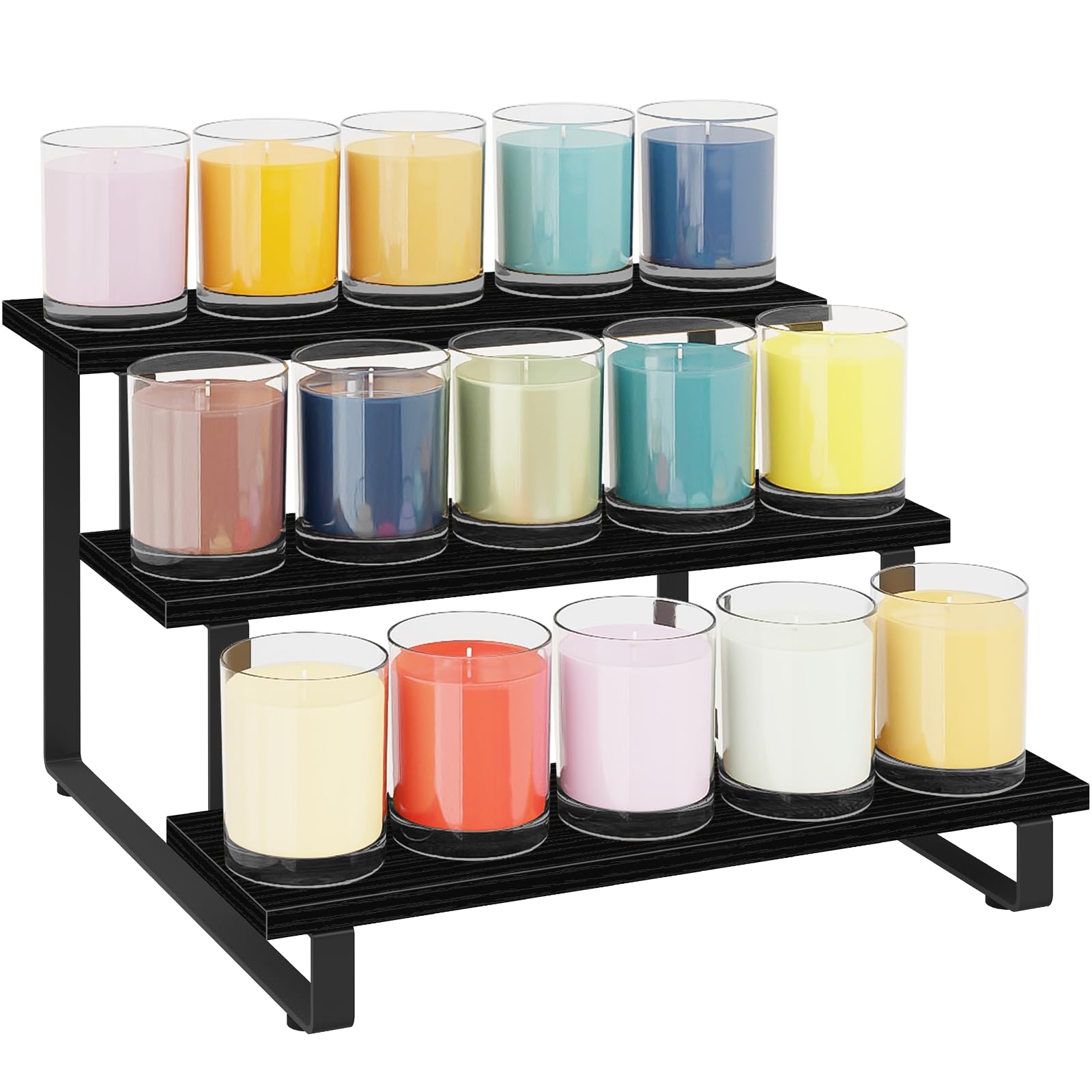 Photo 1 of ELITEROO 3 Tier Wooden Display Riser Stand, Portable Products Display Shelf, 3 Step Straight Display Rack for Retail Tabletop, Countertop, Craft Shows, Farmers Market, Tradeshows, Vendors, Black