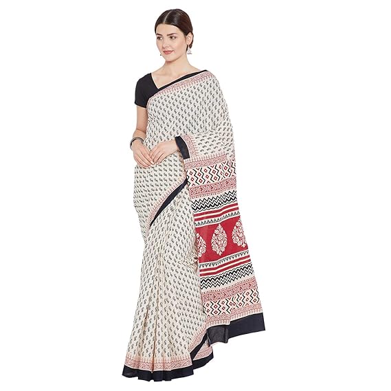 Finest Quality Cotton - Handmade Bagh print Red and Black- Block Print Saree with Blouse Piece RDSNSA0115