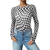 Acelitt Women's Long Sleeve Sheer Mesh Lace Blouse