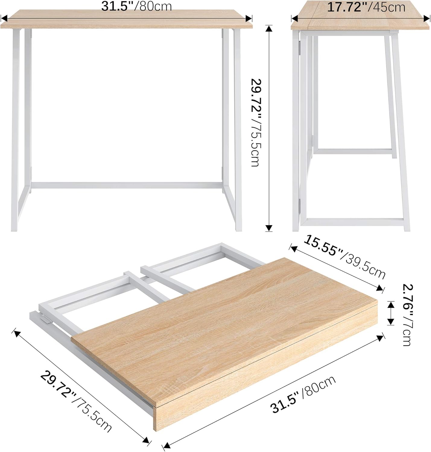 4NM Folding Desk, No-Assembly Small Computer Desk Home Office Desk Foldable Table Study Writing Desk Workstation for Small Space Offices: Home & Kitchen