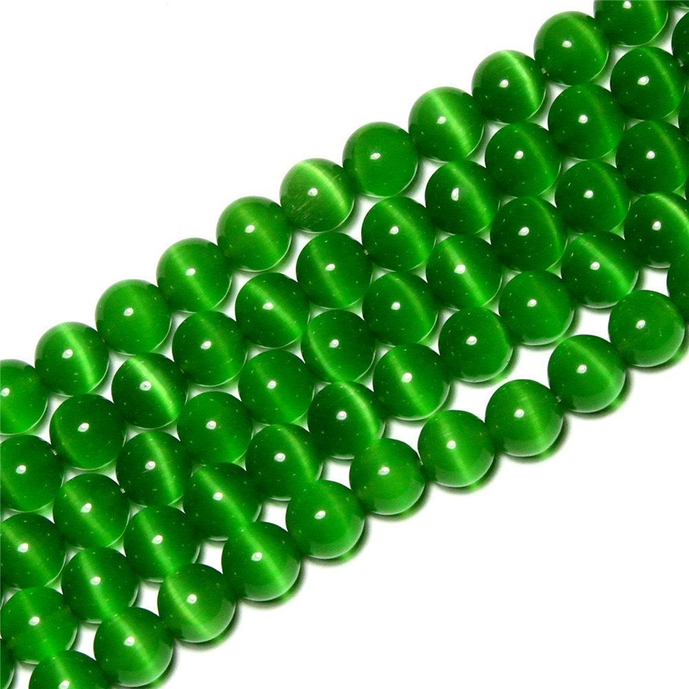 10mm Dark Green Cat Eye Beads Round Semi Precious Gemstone Loose Beads for Jewelry Making (38-40pcs/strand)