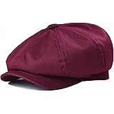BOTVELA Men's Newsboy Flat Cap 100% Cotton Gatsby Ivy Golf Cabbie Hat (Burgundy, 7 1/8)