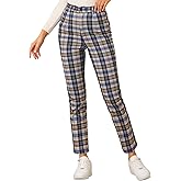 Allegra K Women's Plaid Pants High Waisted Vintage Tartan Checkered Cropped Casual Work Pants