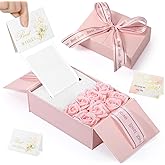 Resholder Money Box for Cash Gift Mothers Day Gifts Birthday Money Pull out with 8 Rose 2 Greeting Card 1 Light String for Mom Husband Wife(Pink)