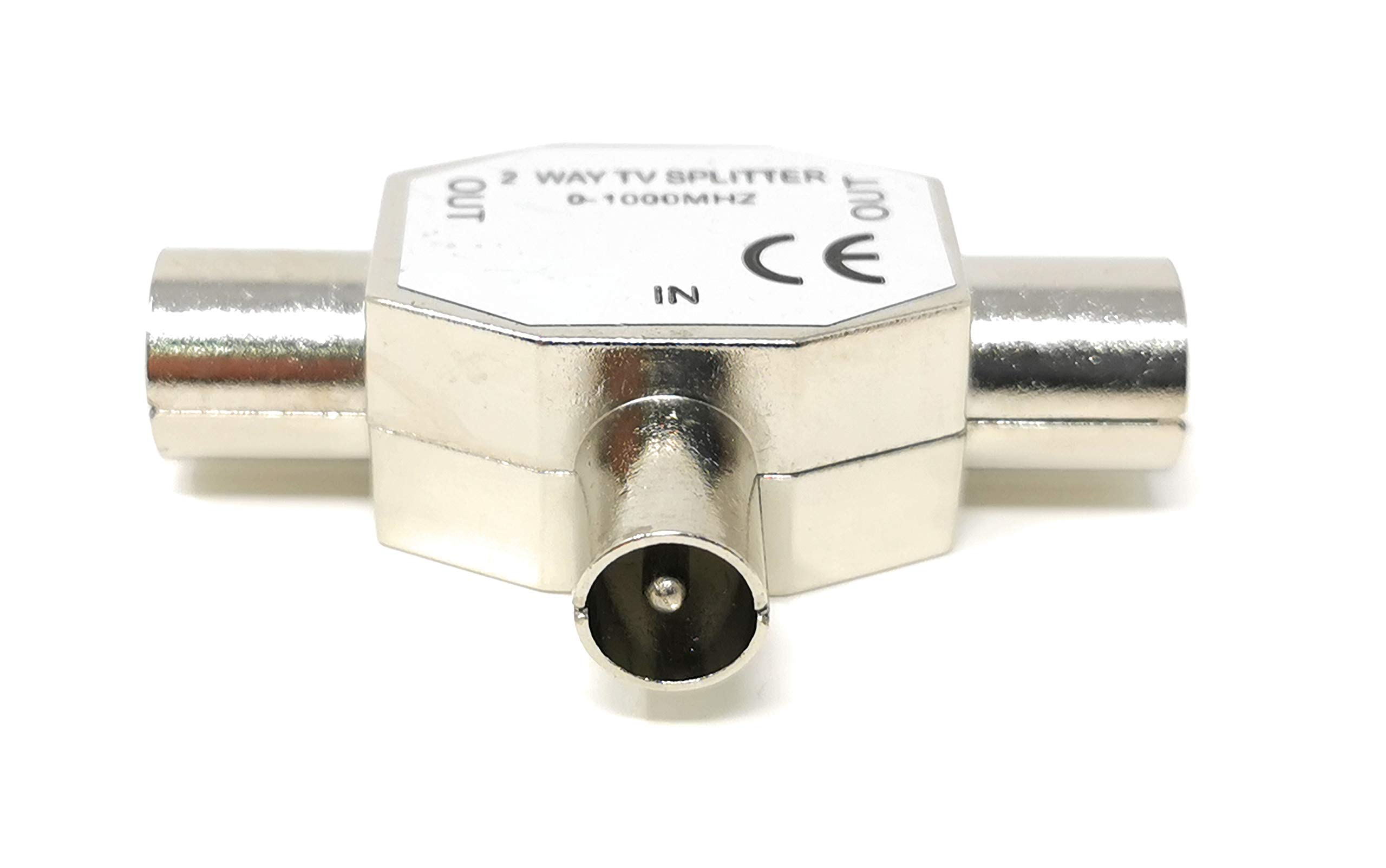 Maincore Aerial 1x Male to 2x Female 2 Port TV COAX Splitter Adapter Lead Cord/Frequency Range: 0-1000 MHz/RF 2 Female Sockets 1x Male RF Plug