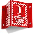 SmartSign Fire Extinguisher V-Shaped Projecting Sign – Glow-in-the-Dark, 6x5 Inches, With Down Arrow