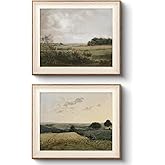 VIYYIEA Vintage Landscape Framed Wall Art 2 Set, Nature Wilderness Scenery Paintings Decor Aesthetic, 10x12 Inch Canvas Print Artwork Home Decor, Retro Farmhouse Wall Pictures for Bedroom Living Room