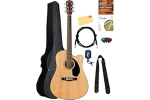Fender CD-60SCE Solid Top Dreadnought Acoustic-Electric Guitar - Natural Bundle with Gig Bag, Tuner, Strap, Strings, Picks, A