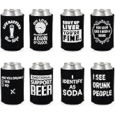 Funny Beer Party Sayings Can Sleeve Cooler Insulated Drink Coozies Soda Beer Hugger Coolies (Black, 8 Pk)