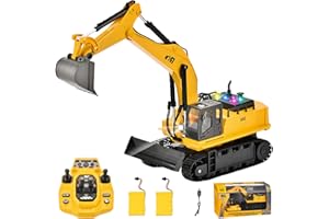 Kodbiby RC Excavator, 1:14 Scales 15CH RC Excavator for Teens, 2.4GHz RC Construction Vehicles with Bulldozering, Engineering Digger Vehicles with Lights&Music 360°Rotation One-Touch Function for 14+