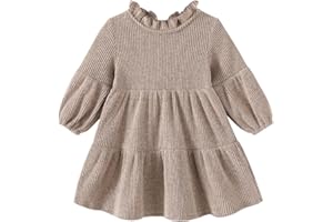 SWNONE Toddler Kids Baby Girl Dress Lantern Long Sleeve Solid Color Casual Dresses Girls Fall Winter Outfit Clothes