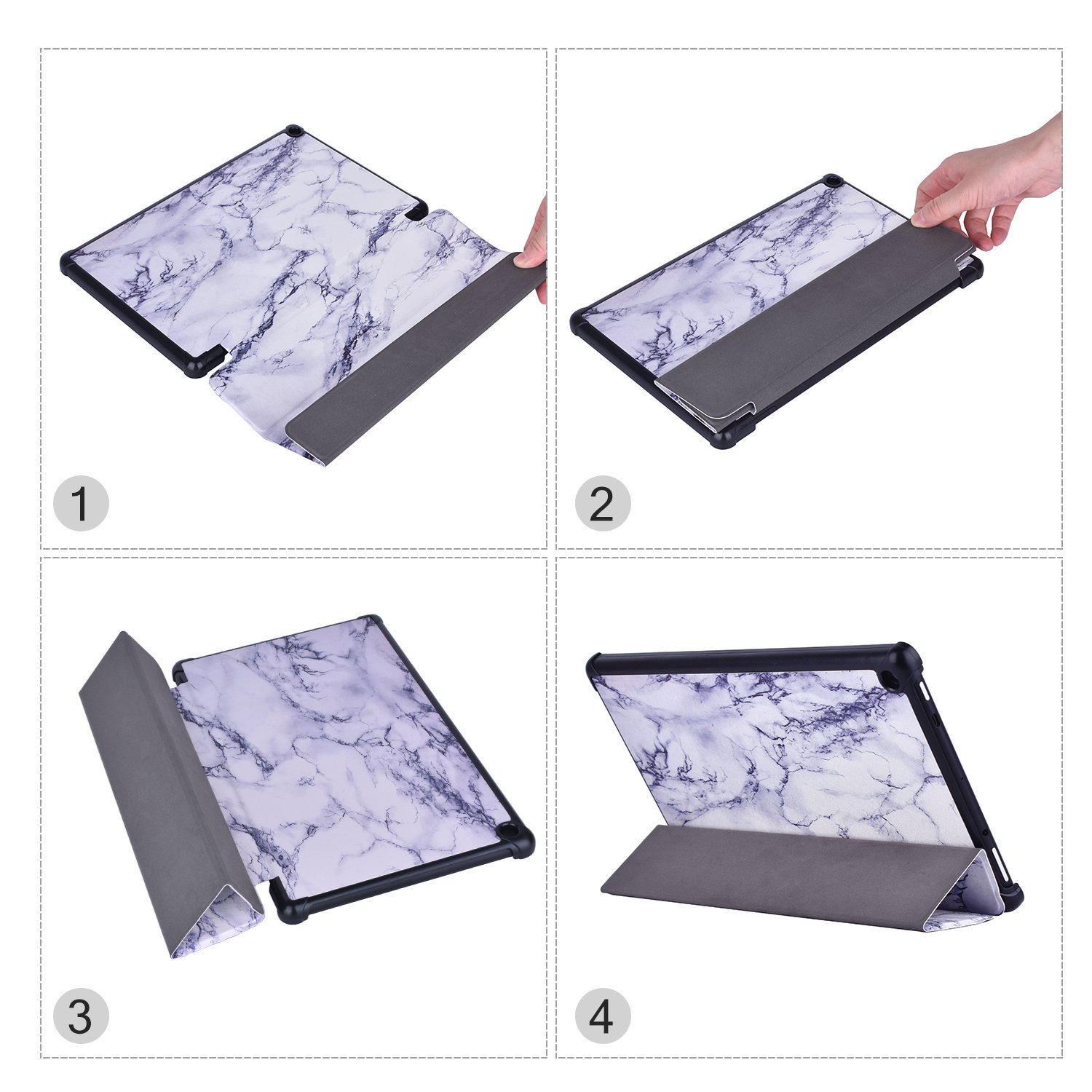 Dopup Fire 10 Case for All-New Fire HD 10 Tablet (7th Generation, 2017 Release),Protective Standing Cover with Auto Wake/Sleep Function (White Marble)