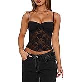 Women Lace Floral Cami Tank Top Spaghetti Strap Backless Camisole Y2k Sleeveless Slim Fit Going Out Top Shirt