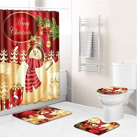 omenluck juego de 4 cortinas de ducha antideslizantes para bano de navidad y cortina de ducha impermeable para decoraciones navidenas
