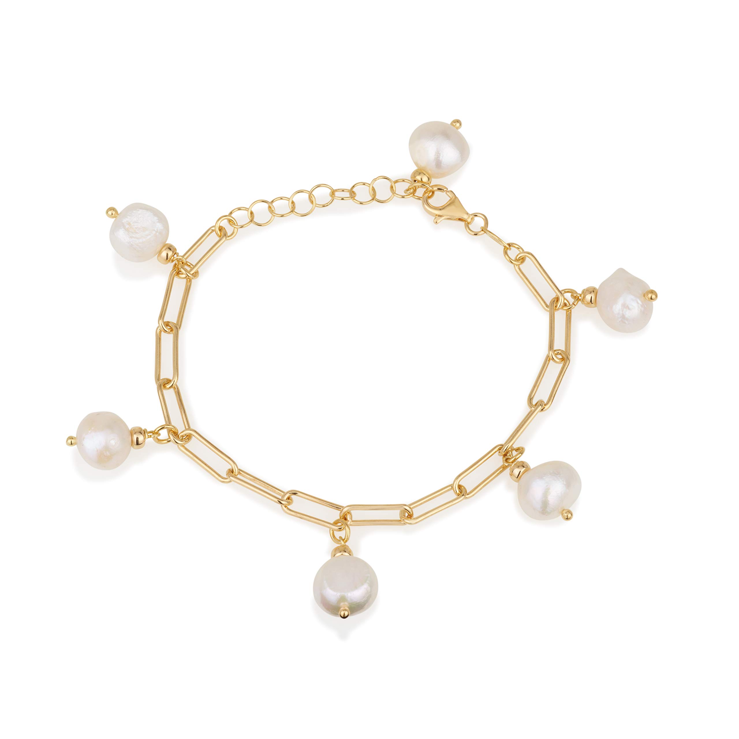 Mio May Sterling Silver Bracelet, Micron Plating Gold with Baroque Freshwater Pearl Vermeil Lucia Women's Jewellery