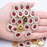 30 Pcs Sew On Rhinestone 7x10mm Tear Drop Flatback Crystal Glass Metal Gold Setting Gems for Wedding Clothes Dress Jeans Crafts Decoration (Red)