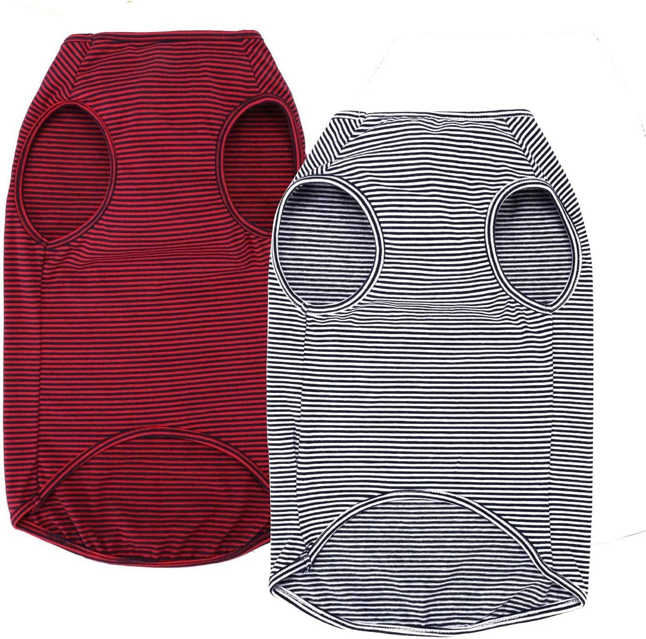 Photo 1 of WEONE Dog Summer T-Shirts Striped Cotton Vest,Pet Breathable Soft Basic Clothes for Small Medium Larg Boy Girl Dogs,L