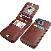 KIHUWEY Compatible with iPhone 14 Pro Max Case Wallet with Credit Card Holder, Flip Premium Leather Magnetic Clasp Kickstand Heavy Duty Protective Cover for iPhone 14 Pro Max 6.7 Inch (Brown)